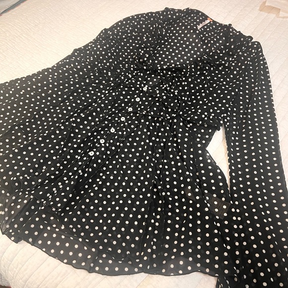 NWOT Free People Black and White Polka Dot Blouse - Picture 3 of 4